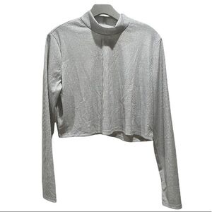 H&M Mock Turtleneck Metallic Silver Crop Top Size XL